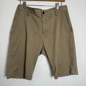 Volcom Mens Khaki Chino Shorts Size 30 Flat Front Casual Cotton Blend